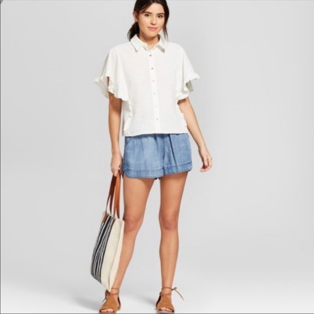 Universal Thread Ruffled Sleeve Button Down Top - Picture 2 of 6